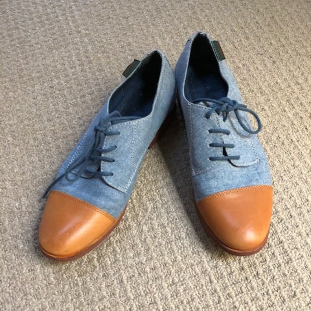 G.H. Bass & Co. Blue Fabric and Brown Leather Cap-Toe Oxfords